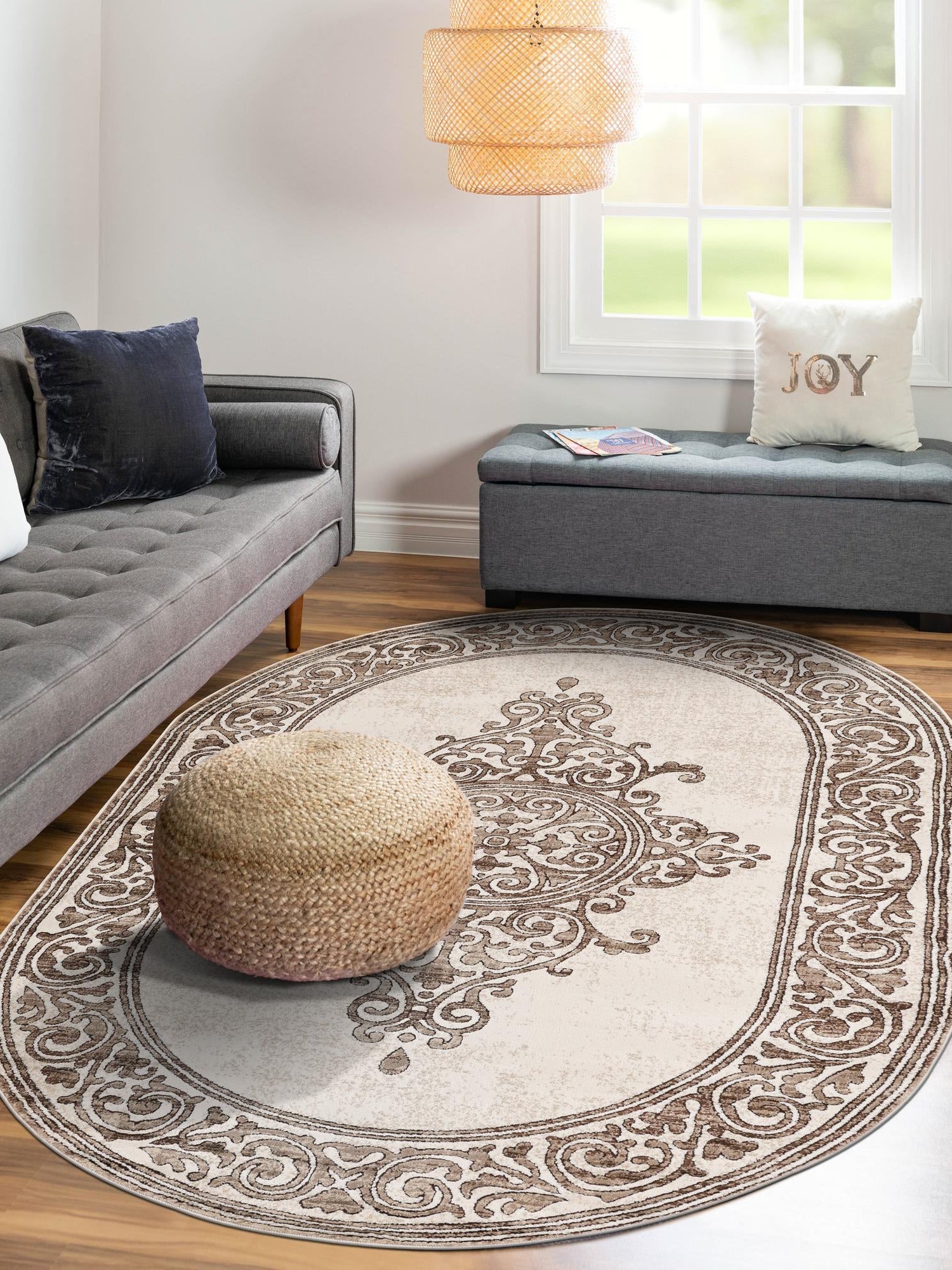 Chocolate Brown 5' 3 x 8' Hermitage Oval Area Rug 55% Polypropylene & 45% Polyester Easy Clean Stain-Resistant Carpet for Living, Office, Dorm Rooms for Sale at Rug Engine