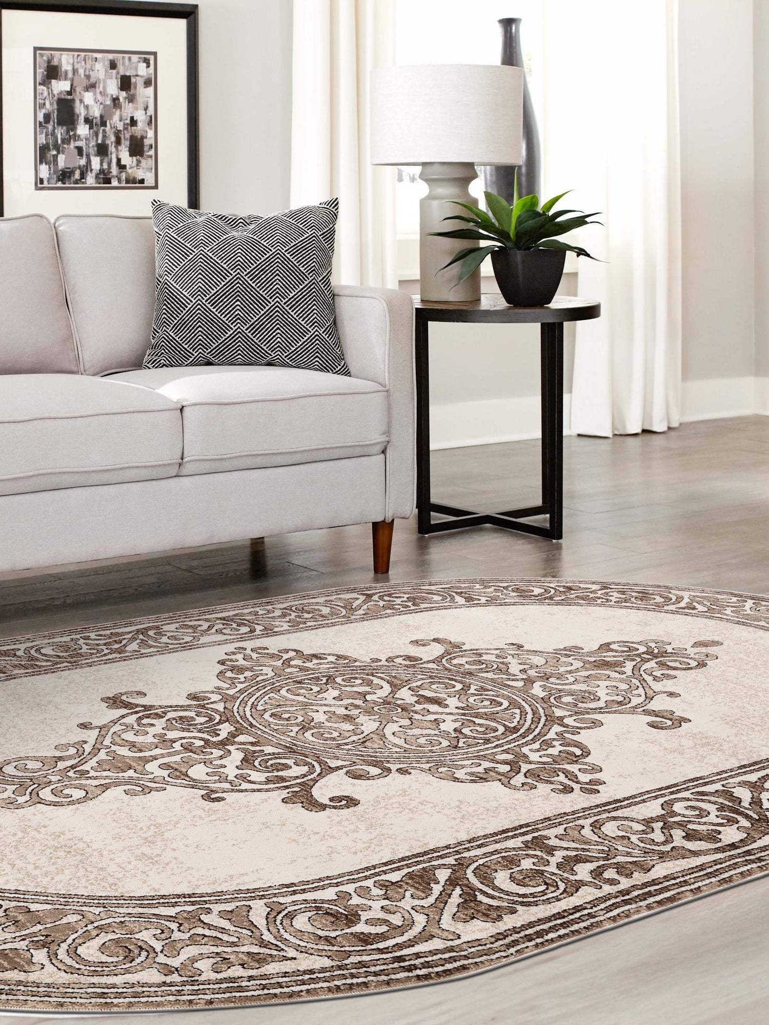 Chocolate Brown 7' x 10' Hermitage Oval Area Rug 55% Polypropylene & 45% Polyester Easy Clean Stain-Resistant Carpet for Living, Office, Dorm Rooms for Sale at Rug Engine