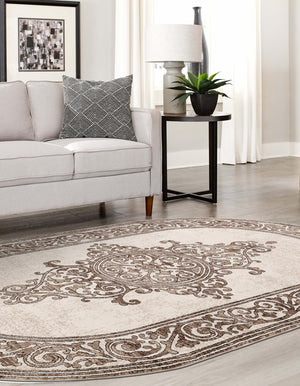 Chocolate Brown 7' x 10' Hermitage Oval Area Rug 55% Polypropylene & 45% Polyester Easy Clean Stain-Resistant Carpet for Living, Office, Dorm Rooms for Sale at Rug Engine