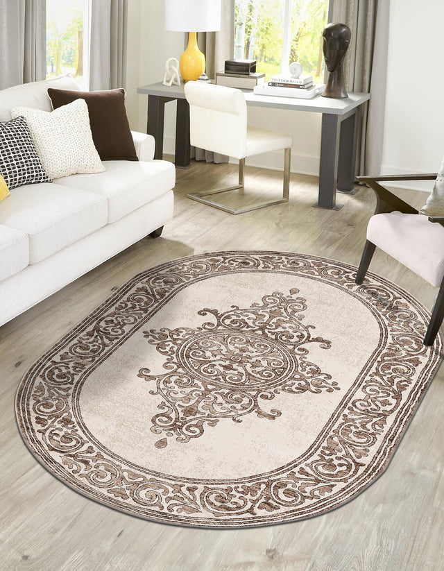 Chocolate Brown 2' x 3' Hermitage Oval Area Rug 55% Polypropylene & 45% Polyester Easy Clean Stain-Resistant Carpet for Living, Office, Dorm Rooms for Sale at Rug Engine