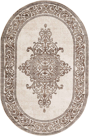 Chocolate Brown 5' 3 x 8' Hermitage Oval Area Rug 55% Polypropylene & 45% Polyester Easy Clean Stain-Resistant Carpet for Living, Office, Dorm Rooms for Sale at Rug Engine