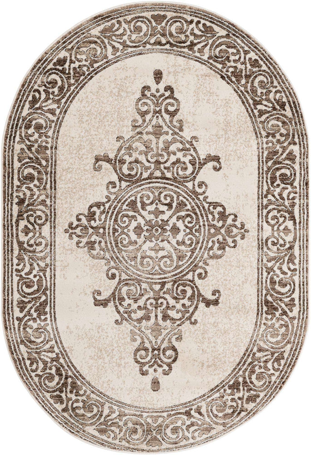 Chocolate Brown 4' x 6' Hermitage Oval Area Rug 55% Polypropylene & 45% Polyester Easy Clean Stain-Resistant Carpet for Living, Office, Dorm Rooms for Sale at Rug Engine