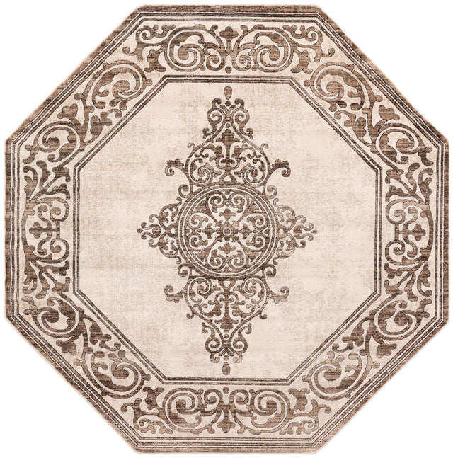 Chocolate Brown 7' 10 x 7' 10 Hermitage Octagon Area Rug 55% Polypropylene & 45% Polyester Easy Clean Stain-Resistant Carpet for Living, Office, Dorm Rooms for Sale at Rug Engine