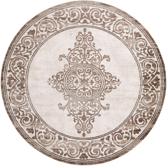 Chocolate Brown 10' 8 x 10' 8 Hermitage Round Area Rug 55% Polypropylene & 45% Polyester Easy Clean Stain-Resistant Carpet for Living, Office, Dorm Rooms for Sale at Rug Engine