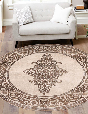 Chocolate Brown 6' x 6' Hermitage Round Area Rug 55% Polypropylene & 45% Polyester Easy Clean Stain-Resistant Carpet for Living, Office, Dorm Rooms for Sale at Rug Engine