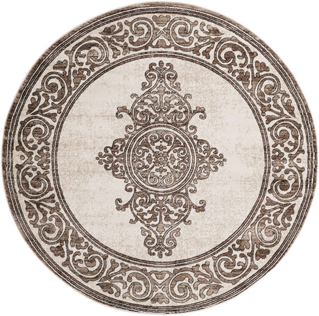 Chocolate Brown 6' x 6' Hermitage Round Area Rug 55% Polypropylene & 45% Polyester Easy Clean Stain-Resistant Carpet for Living, Office, Dorm Rooms for Sale at Rug Engine