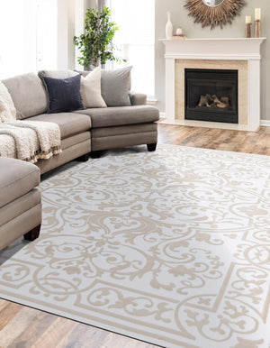 Snow White 6' x 9' Hermitage Rectangle Area Rug 55% Polypropylene & 45% Polyester Easy Clean Stain-Resistant Carpet for Living, Office, Dorm Rooms for Sale at Rug Engine