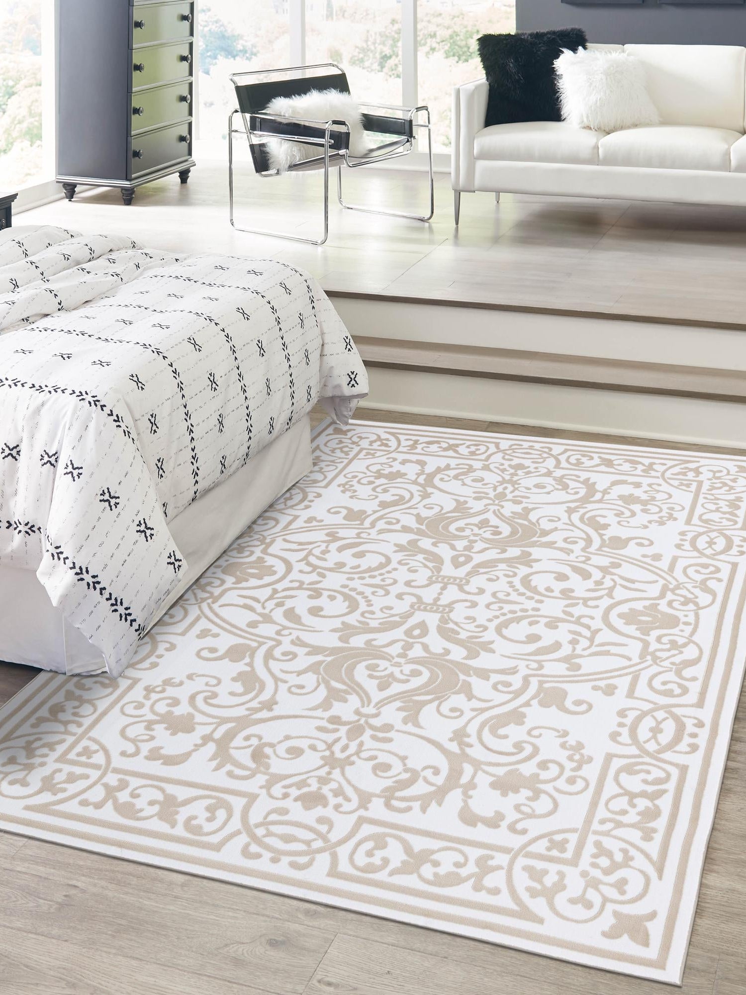 Snow White 2' x 3' Hermitage Rectangle Area Rug 55% Polypropylene & 45% Polyester Easy Clean Stain-Resistant Carpet for Living, Office, Dorm Rooms for Sale at Rug Engine