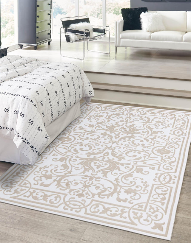 Snow White 6' x 9' Hermitage Rectangle Area Rug 55% Polypropylene & 45% Polyester Easy Clean Stain-Resistant Carpet for Living, Office, Dorm Rooms for Sale at Rug Engine