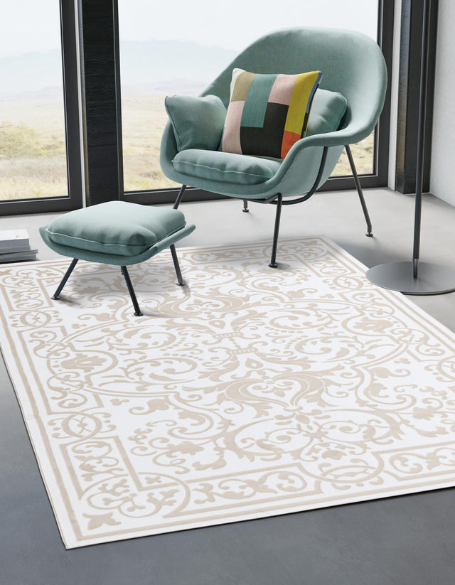 Snow White 9' x 12' Hermitage Rectangle Area Rug 55% Polypropylene & 45% Polyester Easy Clean Stain-Resistant Carpet for Living, Office, Dorm Rooms for Sale at Rug Engine