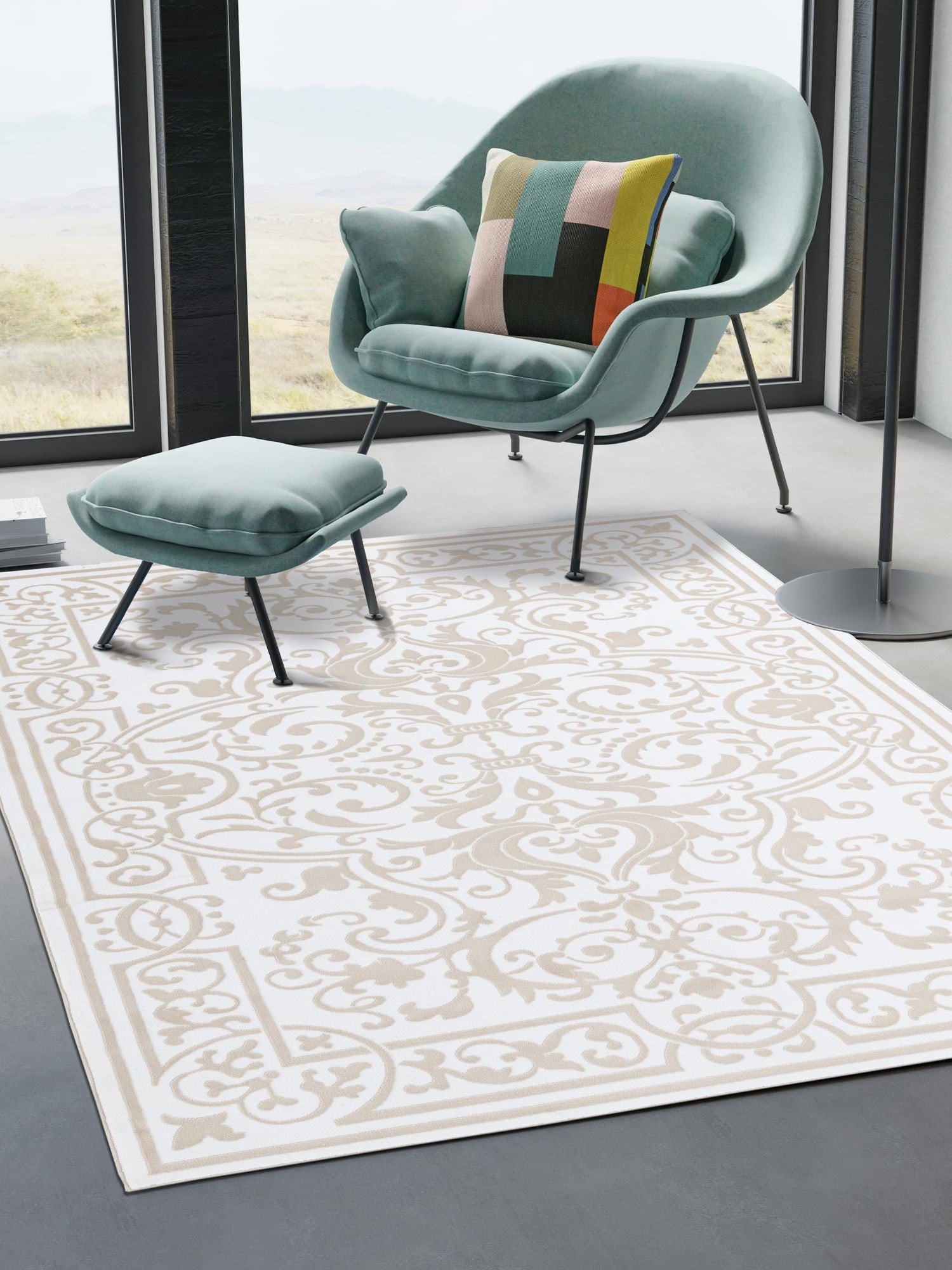 Snow White 7' 10 x 11' 6 Hermitage Rectangle Area Rug 55% Polypropylene & 45% Polyester Easy Clean Stain-Resistant Carpet for Living, Office, Dorm Rooms for Sale at Rug Engine