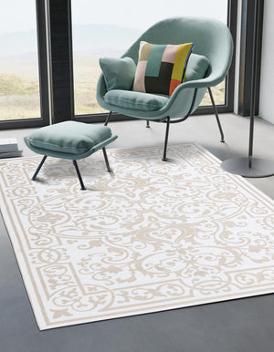 Snow White 7' 10 x 11' 6 Hermitage Rectangle Area Rug 55% Polypropylene & 45% Polyester Easy Clean Stain-Resistant Carpet for Living, Office, Dorm Rooms for Sale at Rug Engine