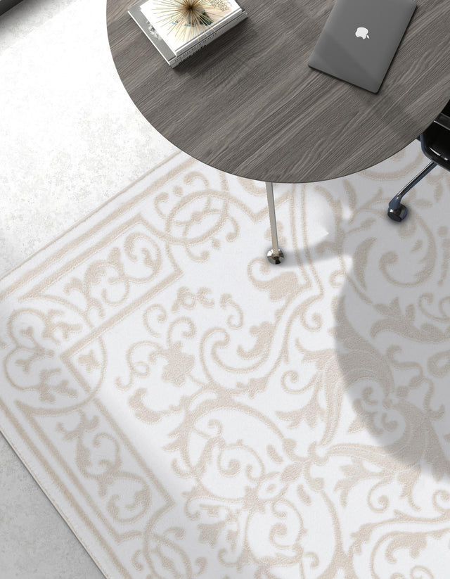 Snow White 7' x 10' Hermitage Rectangle Area Rug 55% Polypropylene & 45% Polyester Easy Clean Stain-Resistant Carpet for Living, Office, Dorm Rooms for Sale at Rug Engine