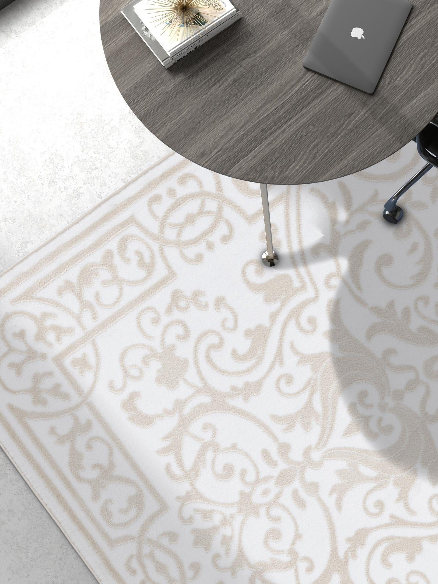 Snow White 6' x 9' Hermitage Rectangle Area Rug 55% Polypropylene & 45% Polyester Easy Clean Stain-Resistant Carpet for Living, Office, Dorm Rooms for Sale at Rug Engine