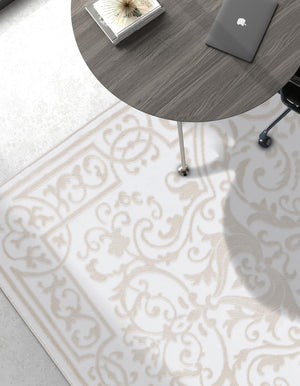 Snow White 7' 10 x 11' 6 Hermitage Rectangle Area Rug 55% Polypropylene & 45% Polyester Easy Clean Stain-Resistant Carpet for Living, Office, Dorm Rooms for Sale at Rug Engine