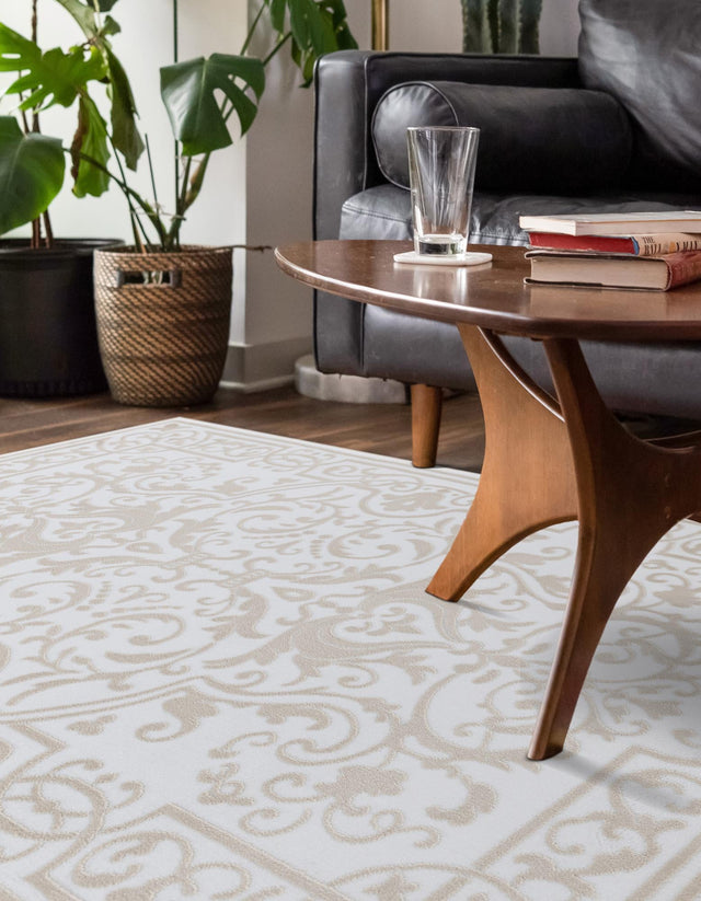 Snow White 7' x 10' Hermitage Rectangle Area Rug 55% Polypropylene & 45% Polyester Easy Clean Stain-Resistant Carpet for Living, Office, Dorm Rooms for Sale at Rug Engine