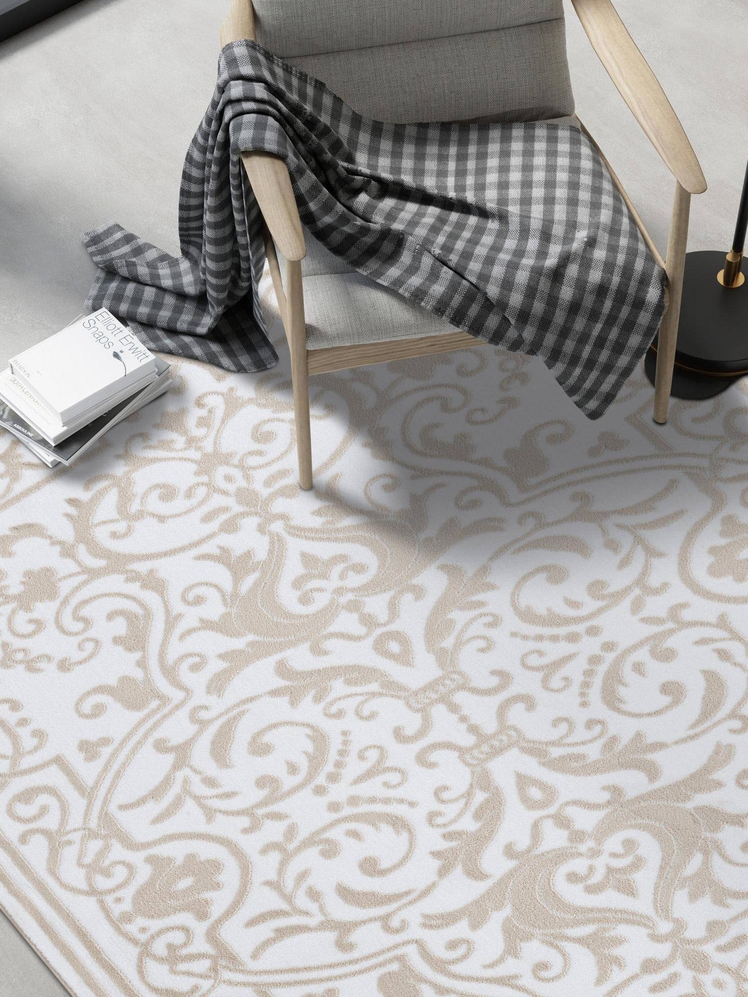 Snow White 4' x 6' Hermitage Rectangle Area Rug 55% Polypropylene & 45% Polyester Easy Clean Stain-Resistant Carpet for Living, Office, Dorm Rooms for Sale at Rug Engine