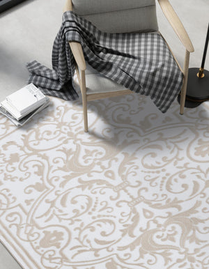 Snow White 7' 10 x 11' 6 Hermitage Rectangle Area Rug 55% Polypropylene & 45% Polyester Easy Clean Stain-Resistant Carpet for Living, Office, Dorm Rooms for Sale at Rug Engine