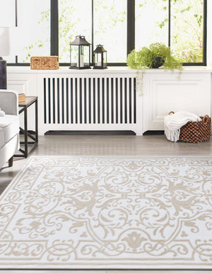 Snow White 10' 8 x 14' Hermitage Rectangle Area Rug 55% Polypropylene & 45% Polyester Easy Clean Stain-Resistant Carpet for Living, Office, Dorm Rooms for Sale at Rug Engine