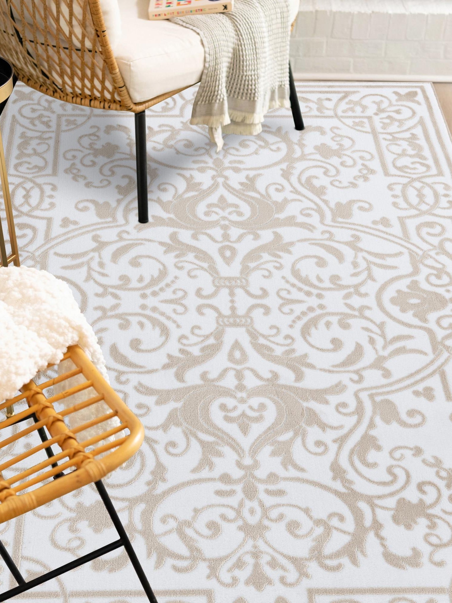 Snow White 6' x 9' Hermitage Rectangle Area Rug 55% Polypropylene & 45% Polyester Easy Clean Stain-Resistant Carpet for Living, Office, Dorm Rooms for Sale at Rug Engine