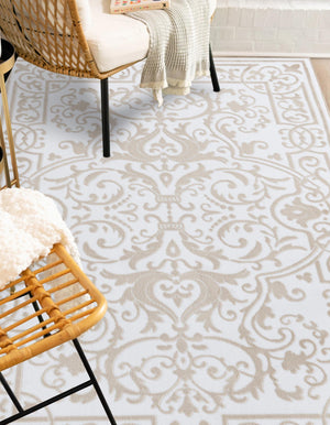 Snow White 6' x 9' Hermitage Rectangle Area Rug 55% Polypropylene & 45% Polyester Easy Clean Stain-Resistant Carpet for Living, Office, Dorm Rooms for Sale at Rug Engine