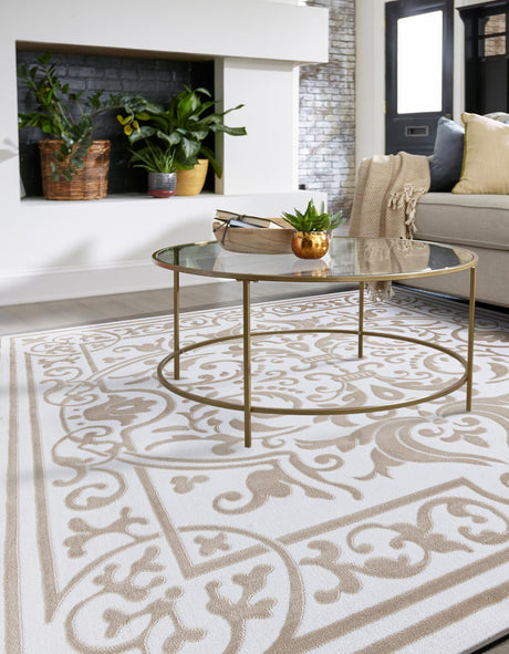 Snow White 7' 10 x 7' 10 Hermitage Square Area Rug 55% Polypropylene & 45% Polyester Easy Clean Stain-Resistant Carpet for Living, Office, Dorm Rooms for Sale at Rug Engine