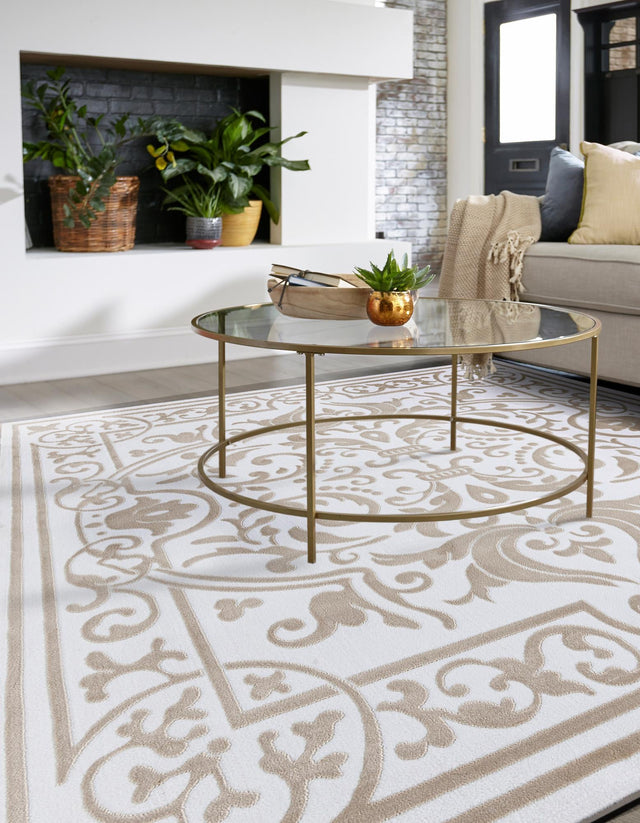 Snow White 7' 10 x 7' 10 Hermitage Square Area Rug 55% Polypropylene & 45% Polyester Easy Clean Stain-Resistant Carpet for Living, Office, Dorm Rooms for Sale at Rug Engine