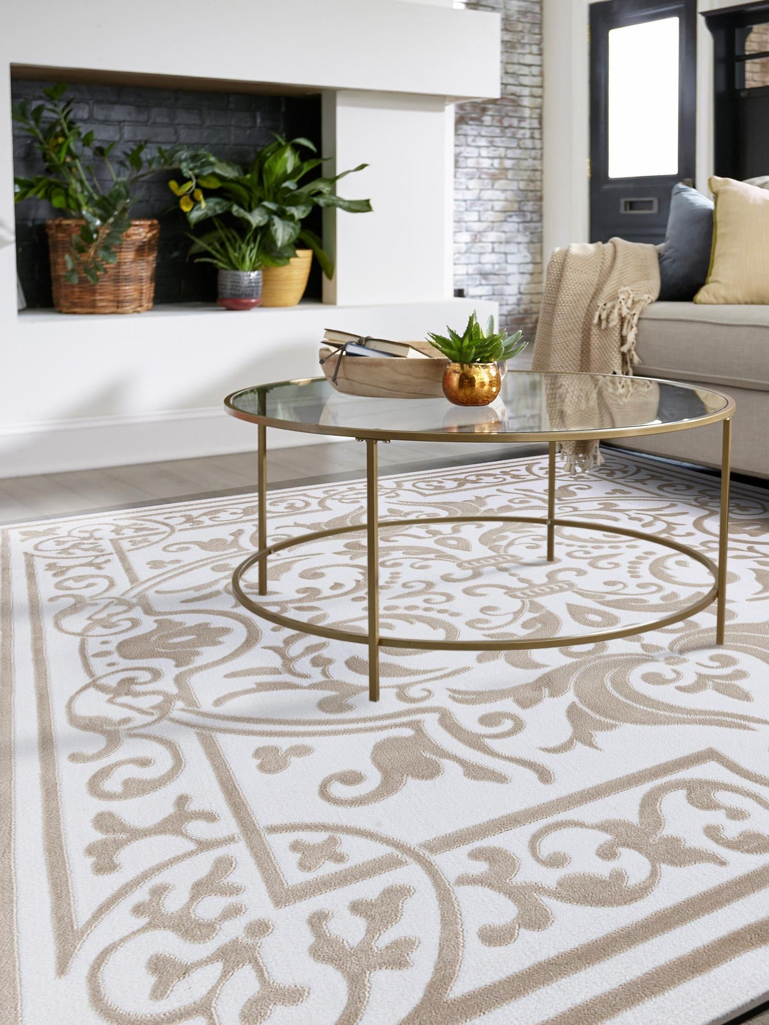 Snow White 10' 8 x 10' 8 Hermitage Square Area Rug 55% Polypropylene & 45% Polyester Easy Clean Stain-Resistant Carpet for Living, Office, Dorm Rooms for Sale at Rug Engine