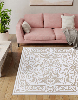 Snow White 7' 10 x 7' 10 Hermitage Square Area Rug 55% Polypropylene & 45% Polyester Easy Clean Stain-Resistant Carpet for Living, Office, Dorm Rooms for Sale at Rug Engine