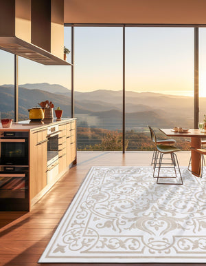 Snow White 7' 10 x 7' 10 Hermitage Square Area Rug 55% Polypropylene & 45% Polyester Easy Clean Stain-Resistant Carpet for Living, Office, Dorm Rooms for Sale at Rug Engine