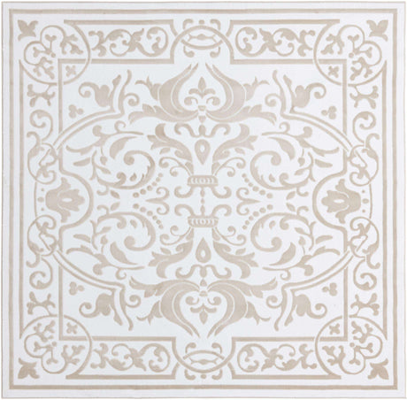 Snow White 7' 10 x 7' 10 Hermitage Square Area Rug 55% Polypropylene & 45% Polyester Easy Clean Stain-Resistant Carpet for Living, Office, Dorm Rooms for Sale at Rug Engine