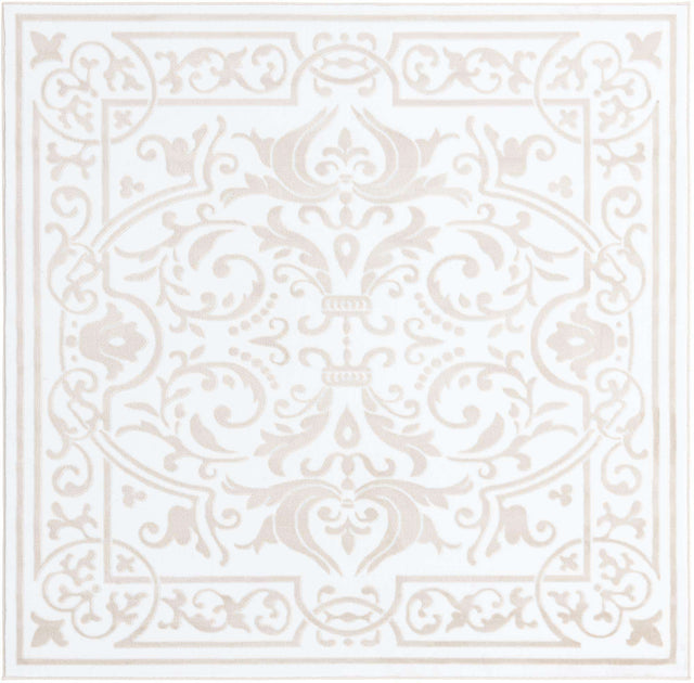 Snow White 6' x 6' Hermitage Square Area Rug 55% Polypropylene & 45% Polyester Easy Clean Stain-Resistant Carpet for Living, Office, Dorm Rooms for Sale at Rug Engine