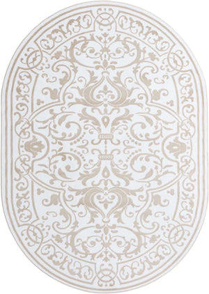 Snow White 7' x 10' Hermitage Oval Area Rug 55% Polypropylene & 45% Polyester Easy Clean Stain-Resistant Carpet for Living, Office, Dorm Rooms for Sale at Rug Engine