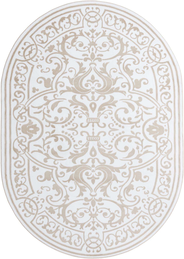 Snow White 7' x 10' Hermitage Oval Area Rug 55% Polypropylene & 45% Polyester Easy Clean Stain-Resistant Carpet for Living, Office, Dorm Rooms for Sale at Rug Engine
