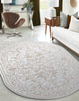 Snow White 7' x 10' Hermitage Oval Area Rug 55% Polypropylene & 45% Polyester Easy Clean Stain-Resistant Carpet for Living, Office, Dorm Rooms for Sale at Rug Engine