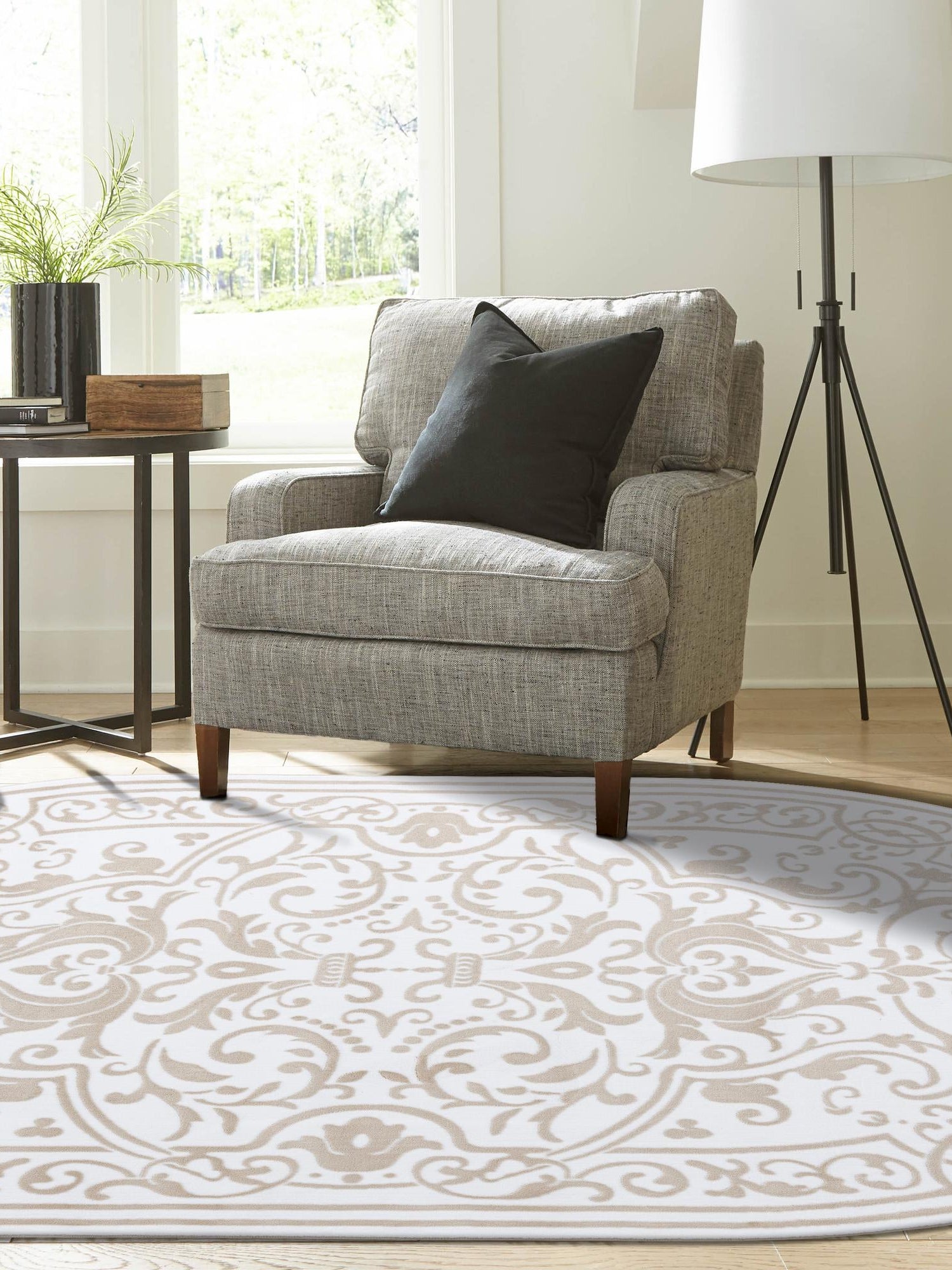 Snow White 5' 3 x 8' Hermitage Oval Area Rug 55% Polypropylene & 45% Polyester Easy Clean Stain-Resistant Carpet for Living, Office, Dorm Rooms for Sale at Rug Engine
