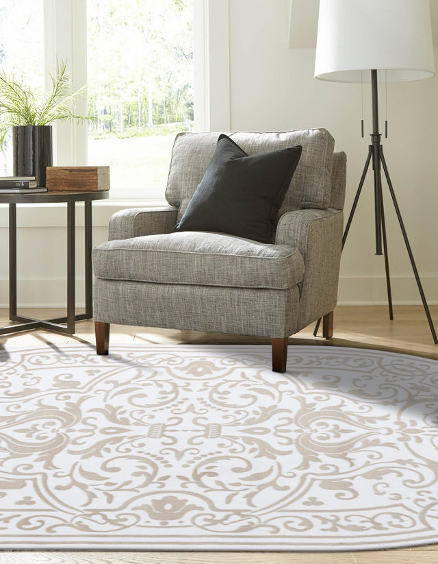 Snow White 5' 3 x 8' Hermitage Oval Area Rug 55% Polypropylene & 45% Polyester Easy Clean Stain-Resistant Carpet for Living, Office, Dorm Rooms for Sale at Rug Engine