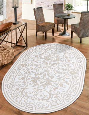Snow White 4' x 6' Hermitage Oval Area Rug 55% Polypropylene & 45% Polyester Easy Clean Stain-Resistant Carpet for Living, Office, Dorm Rooms for Sale at Rug Engine