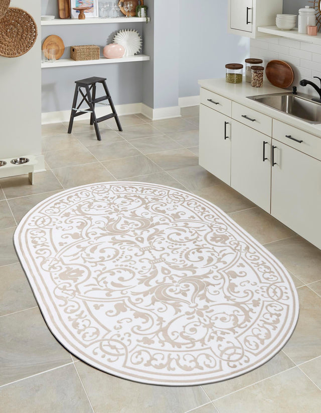 Snow White 4' x 6' Hermitage Oval Area Rug 55% Polypropylene & 45% Polyester Easy Clean Stain-Resistant Carpet for Living, Office, Dorm Rooms for Sale at Rug Engine