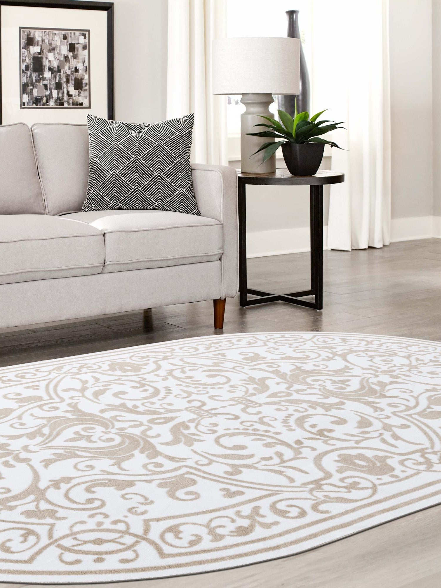 Snow White 4' x 6' Hermitage Oval Area Rug 55% Polypropylene & 45% Polyester Easy Clean Stain-Resistant Carpet for Living, Office, Dorm Rooms for Sale at Rug Engine