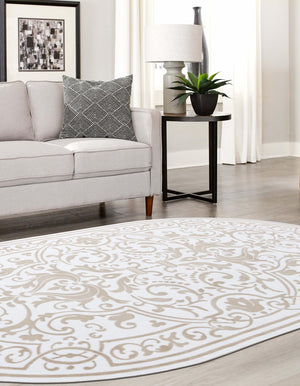 Snow White 7' x 10' Hermitage Oval Area Rug 55% Polypropylene & 45% Polyester Easy Clean Stain-Resistant Carpet for Living, Office, Dorm Rooms for Sale at Rug Engine