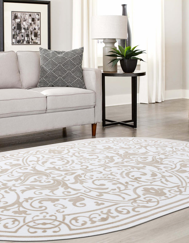 Snow White 7' x 10' Hermitage Oval Area Rug 55% Polypropylene & 45% Polyester Easy Clean Stain-Resistant Carpet for Living, Office, Dorm Rooms for Sale at Rug Engine