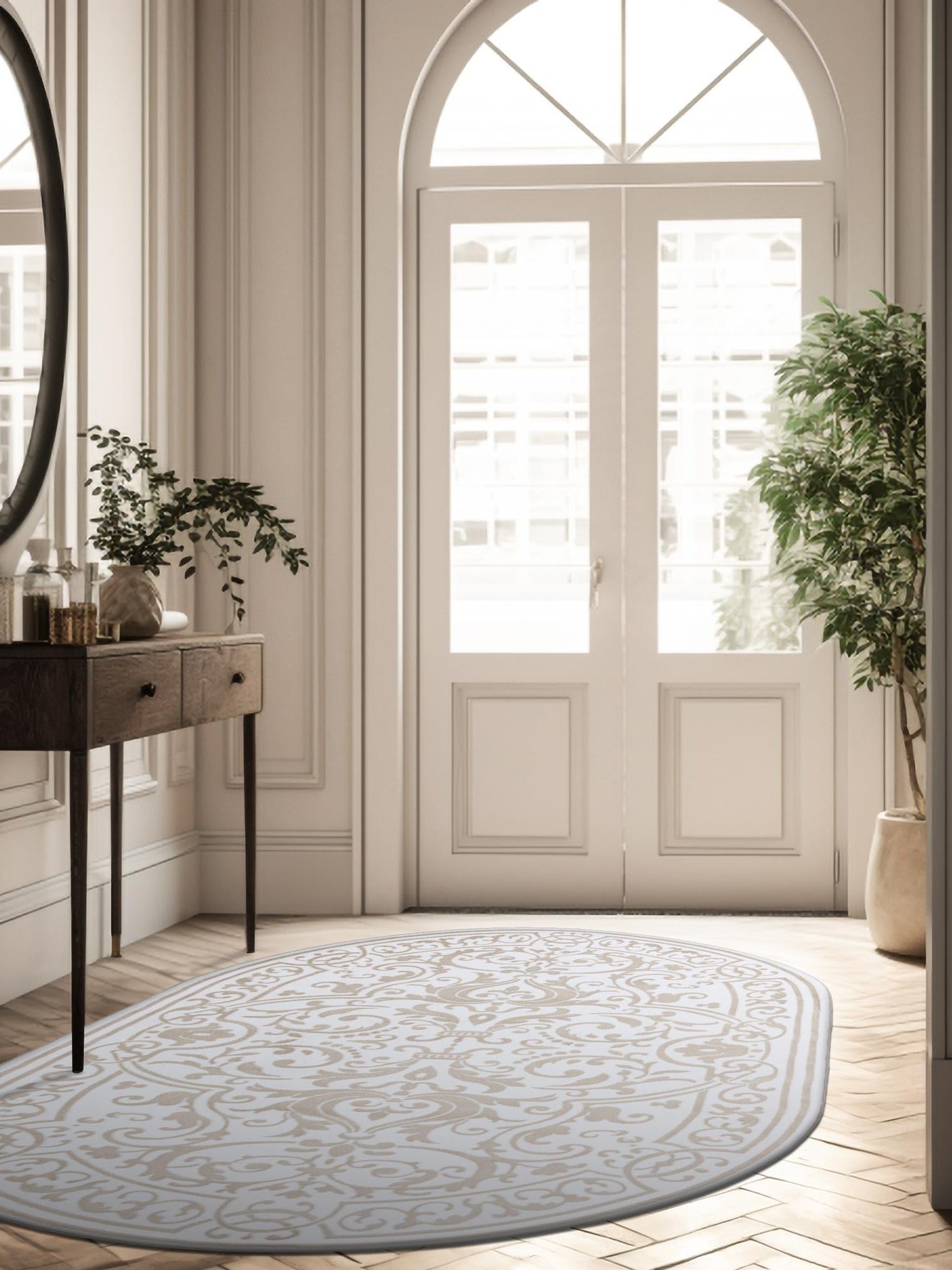 Snow White 5' 3 x 8' Hermitage Oval Area Rug 55% Polypropylene & 45% Polyester Easy Clean Stain-Resistant Carpet for Living, Office, Dorm Rooms for Sale at Rug Engine