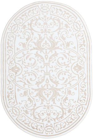 Snow White 5' 3 x 8' Hermitage Oval Area Rug 55% Polypropylene & 45% Polyester Easy Clean Stain-Resistant Carpet for Living, Office, Dorm Rooms for Sale at Rug Engine