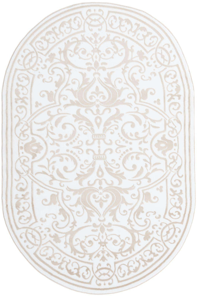 Snow White 5' 3 x 8' Hermitage Oval Area Rug 55% Polypropylene & 45% Polyester Easy Clean Stain-Resistant Carpet for Living, Office, Dorm Rooms for Sale at Rug Engine