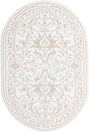 Snow White 4' x 6' Hermitage Oval Area Rug 55% Polypropylene & 45% Polyester Easy Clean Stain-Resistant Carpet for Living, Office, Dorm Rooms for Sale at Rug Engine
