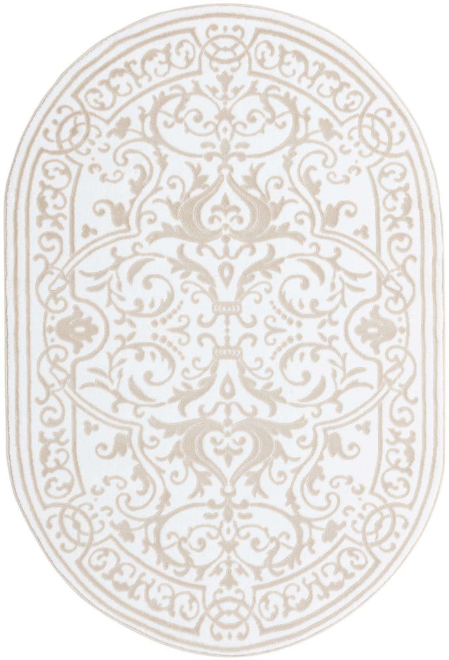 Snow White 4' x 6' Hermitage Oval Area Rug 55% Polypropylene & 45% Polyester Easy Clean Stain-Resistant Carpet for Living, Office, Dorm Rooms for Sale at Rug Engine