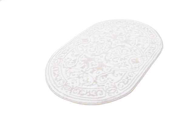 Snow White 2' x 3' Hermitage Oval Area Rug 55% Polypropylene & 45% Polyester Easy Clean Stain-Resistant Carpet for Living, Office, Dorm Rooms for Sale at Rug Engine
