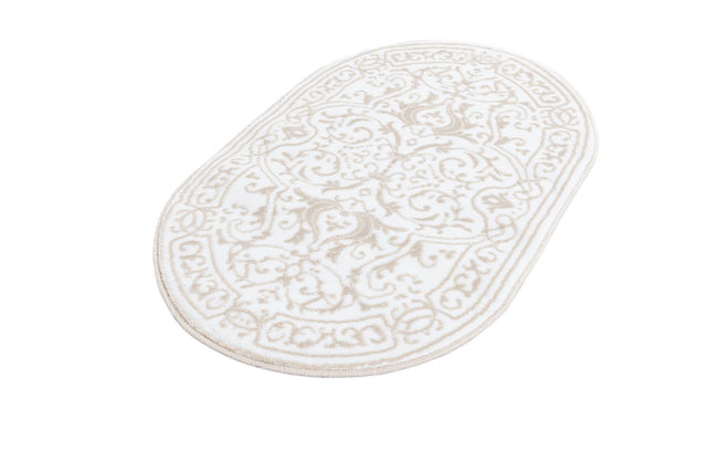 Snow White 2' x 3' Hermitage Oval Area Rug 55% Polypropylene & 45% Polyester Easy Clean Stain-Resistant Carpet for Living, Office, Dorm Rooms for Sale at Rug Engine