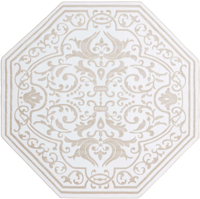 Snow White 7' 10 x 7' 10 Hermitage Octagon Area Rug 55% Polypropylene & 45% Polyester Easy Clean Stain-Resistant Carpet for Living, Office, Dorm Rooms for Sale at Rug Engine